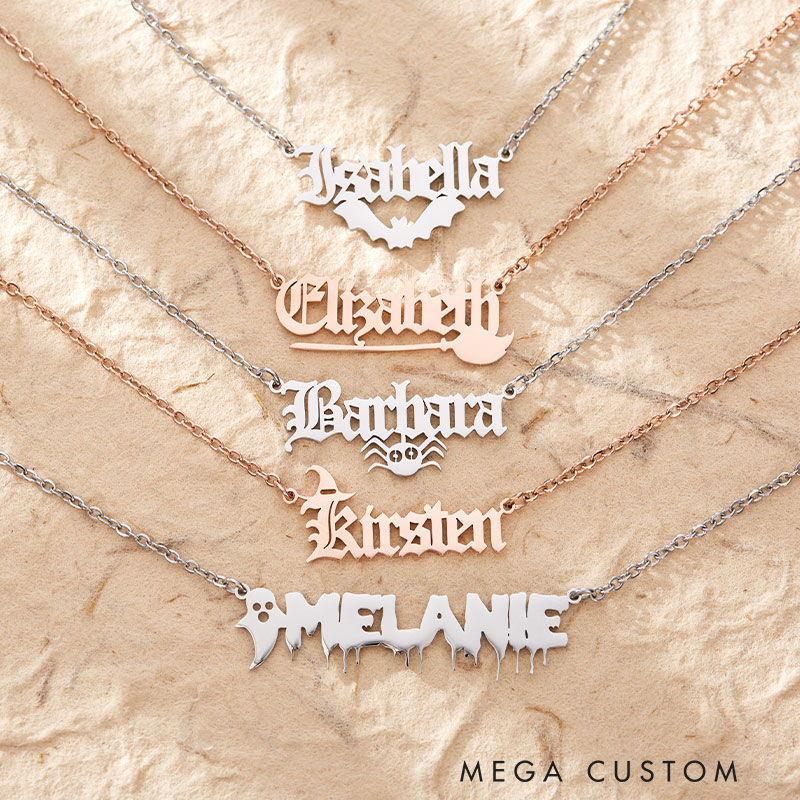 Personalized Halloween Name Necklace Bat Name Necklace Halloween Gift for Her 