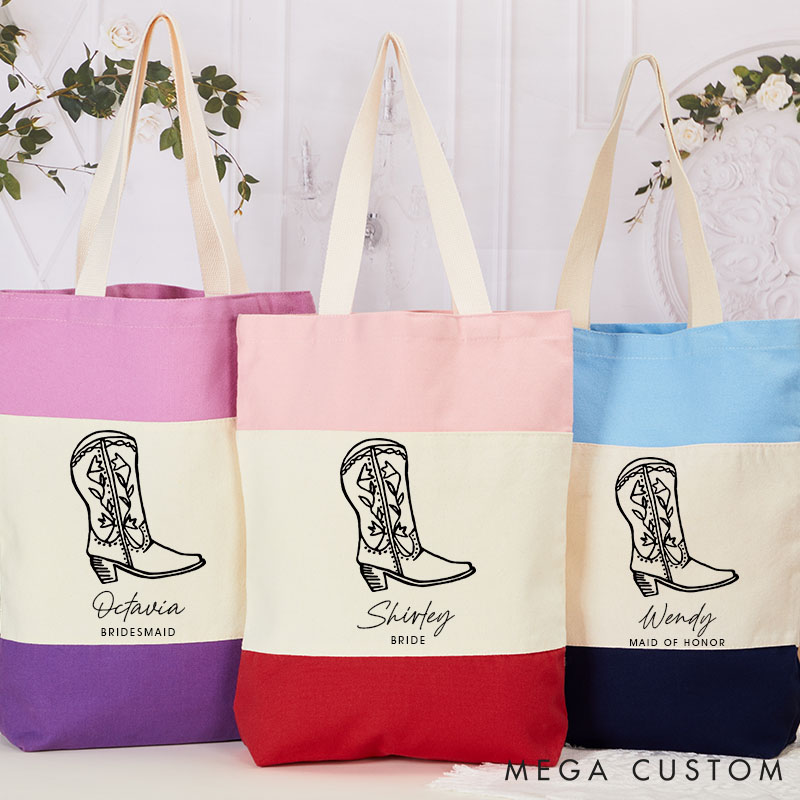 Personalized Bridesmaid Cowgirl Boots Tote Bags Nashville Bachelorette Bag for Bride