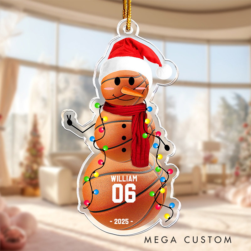 Personalized Sports Themed Snowman Ornament with Customizable Name and Number  