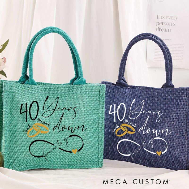 Personalized Anniversary Burlap Bag Couple 40th Anniversary Tote Bag with Name