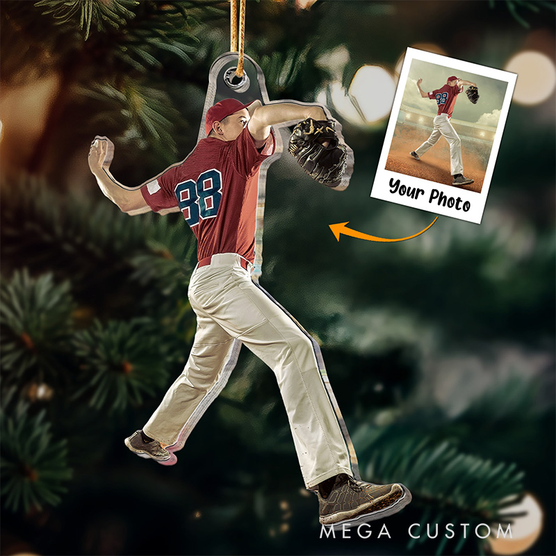 Personalized Baseball Player Christmas Ornament with Custom Photo