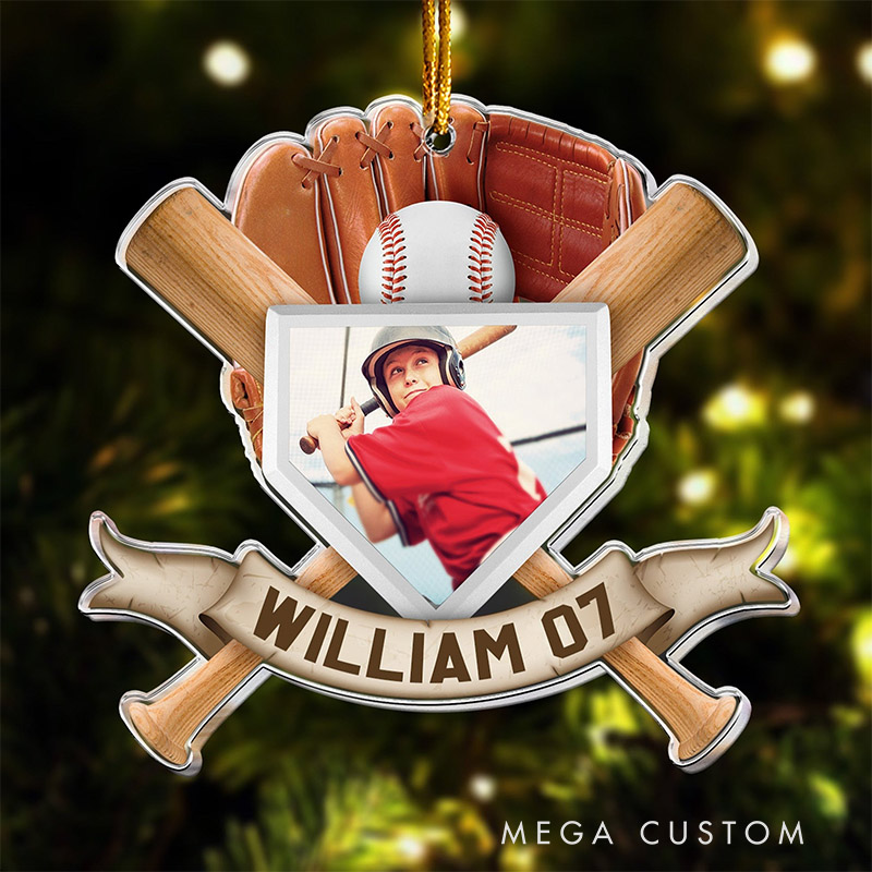 Personalized Baseball Christmas Ornament with Custom Photo and Name  