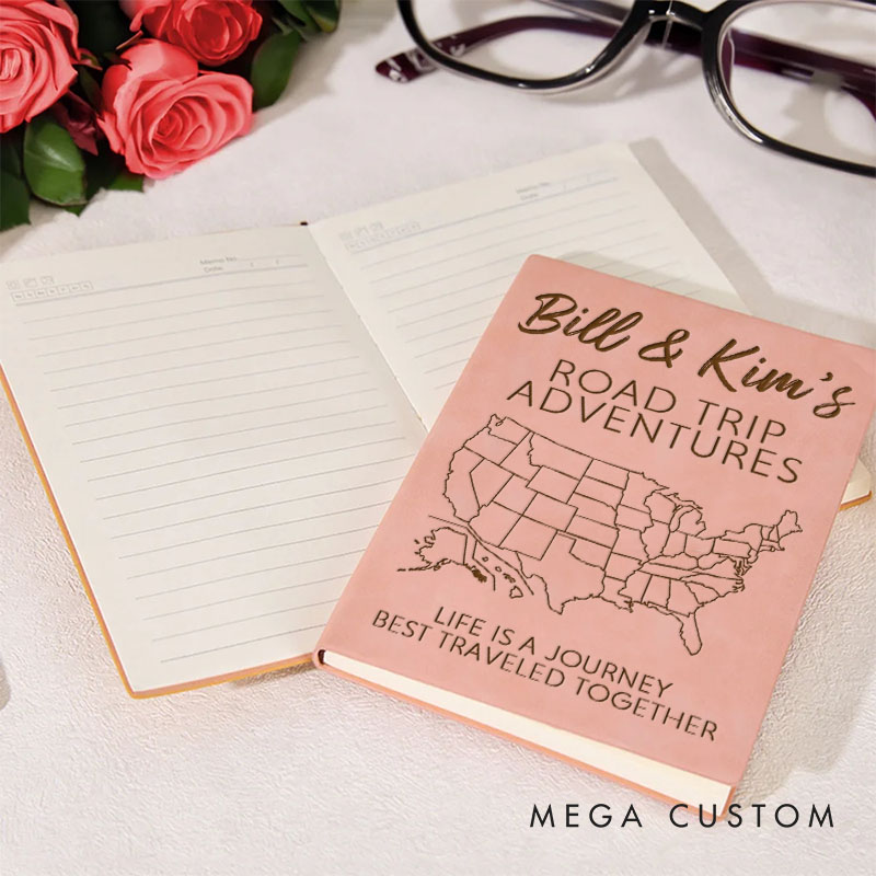 Personalized Couple Road Trip Adventures Journal Notebook 50 States Map Notebook for Husband Wife