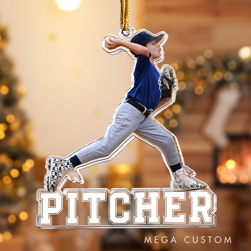 Personalized Baseball Pitcher Ornament with Custom Photo