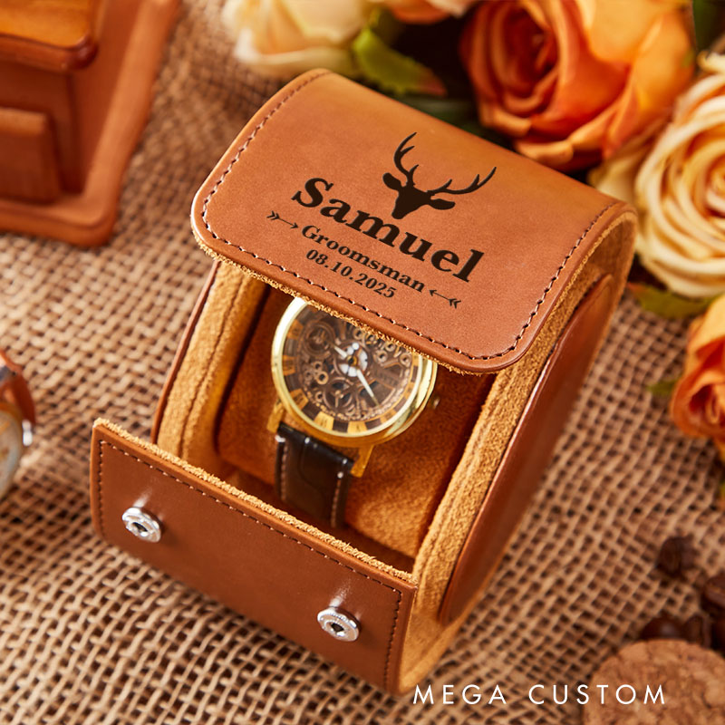 Personalized Groom Groomsman Leather Watch Box