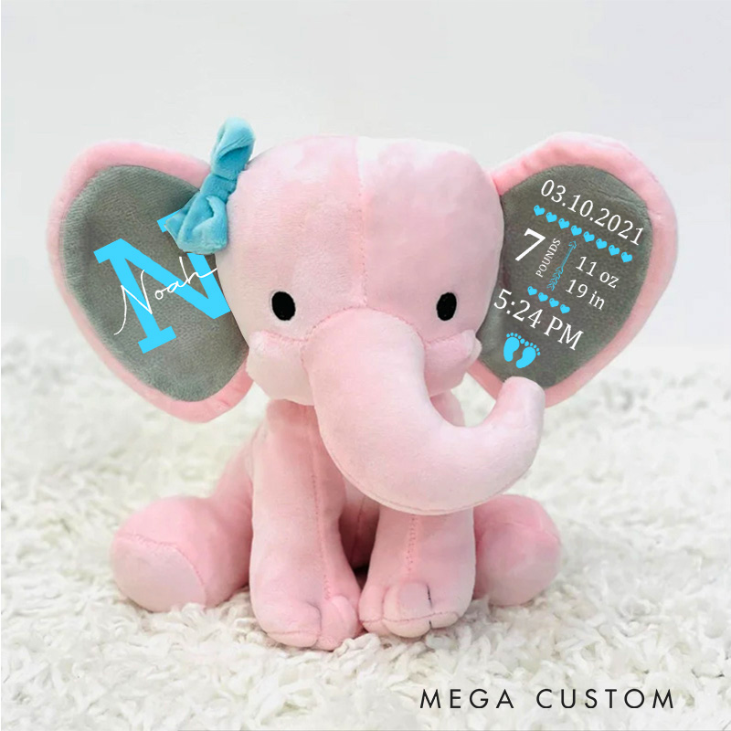 Personalized Initial and Name Illustration Featuring Sophisticated Typography for a Unique Keepsake Baby Elephant Plush Toys