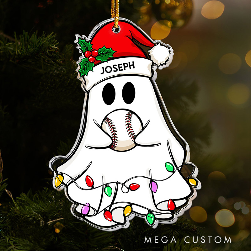 Personalized Ghost Baseball Ornament with Custom Name 