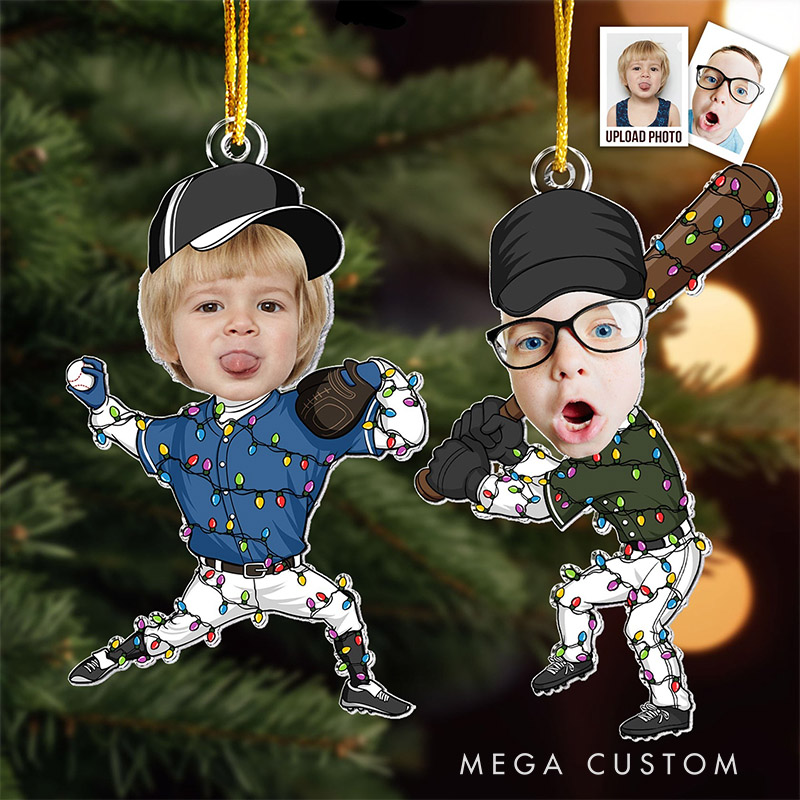 Personalized Christmas Ornament Featuring Your Photo in Baseball Design