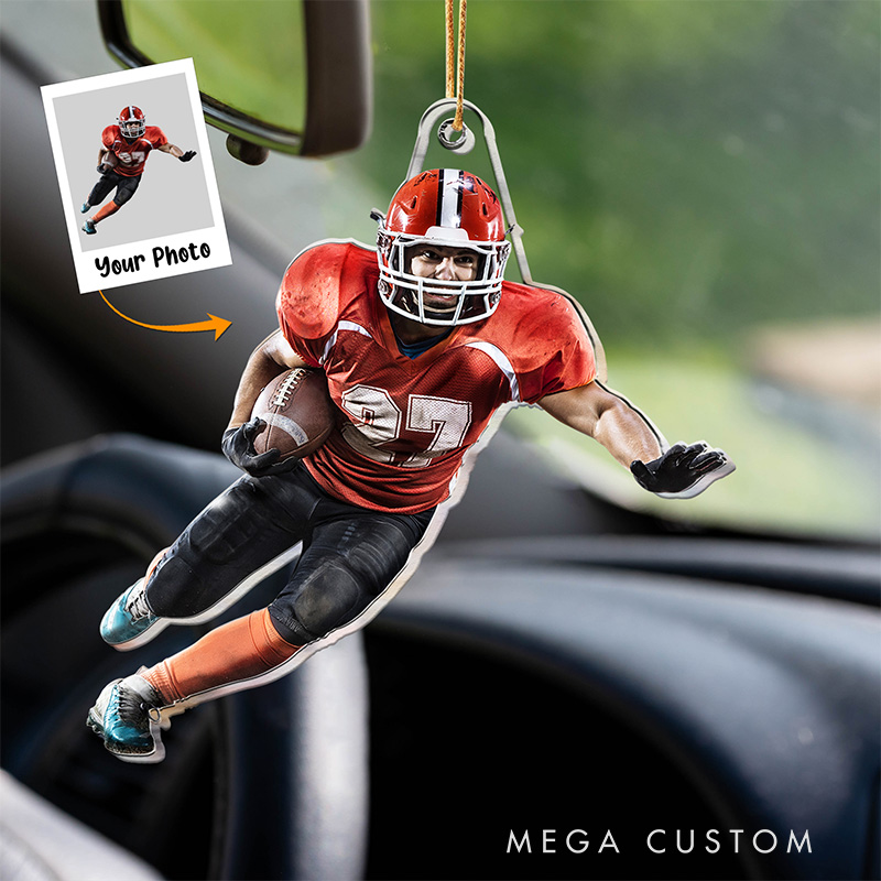 Personalized Football Player Ornament with Custom Action Photo  