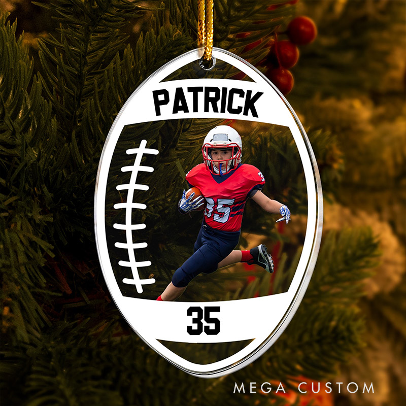  Personalized Acrylic Football Ornament with Custom Photo and Name  