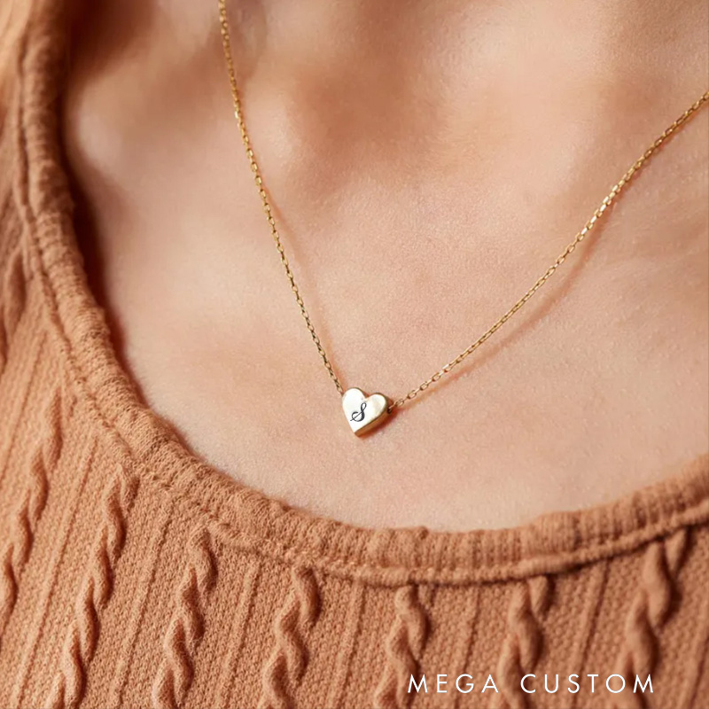 Personalized Engraved Heart Initial Necklace Heart Pendant Necklace for Her