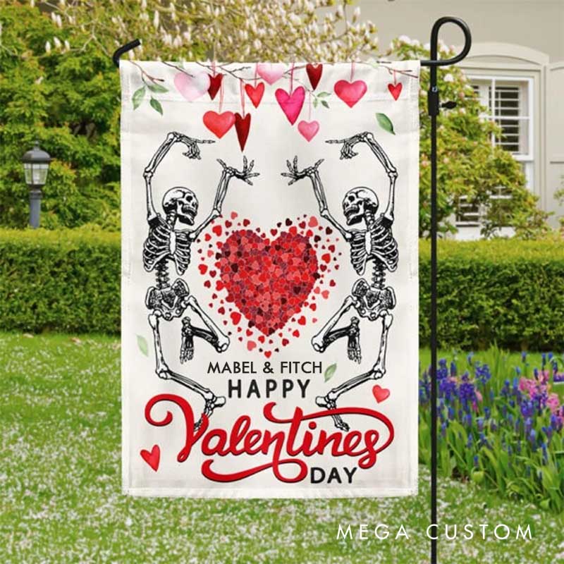 Personalized Happy Valentine’s Day Dancing Skeletons Garden Flag Couple Garden Flag