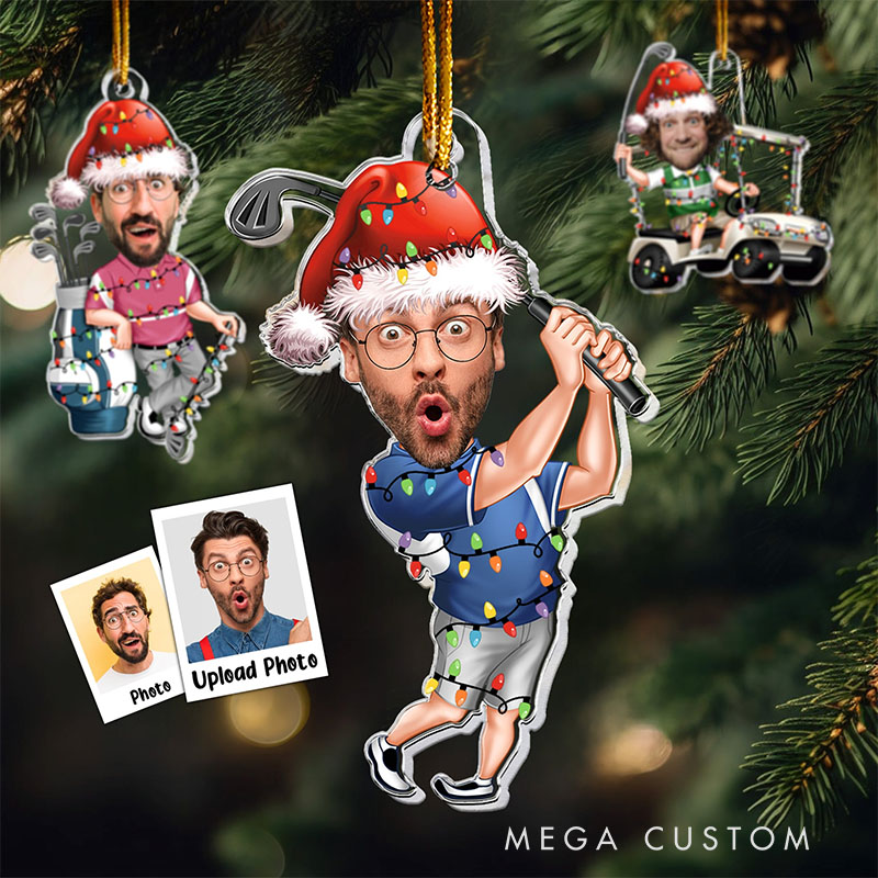 Personalized Christmas Ornament Featuring Festive Golfer Design