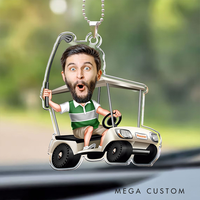 Personalized Christmas Ornament Featuring Golfer in a Cart  