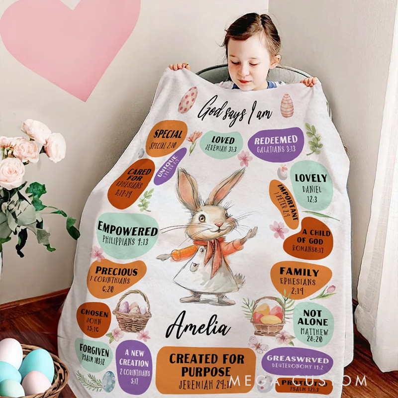 Personalized God Says I Am Dream Job Bunny Soft Throw Blanket with Name Home Decor Birthday Gift Easter Gift for Kids 