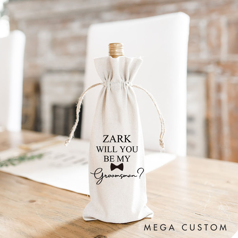 Personalised Groom Wine Bottle Bag Luxury Cotton Drawstring Bags Wedding Wine Tote Bag Gift for Him