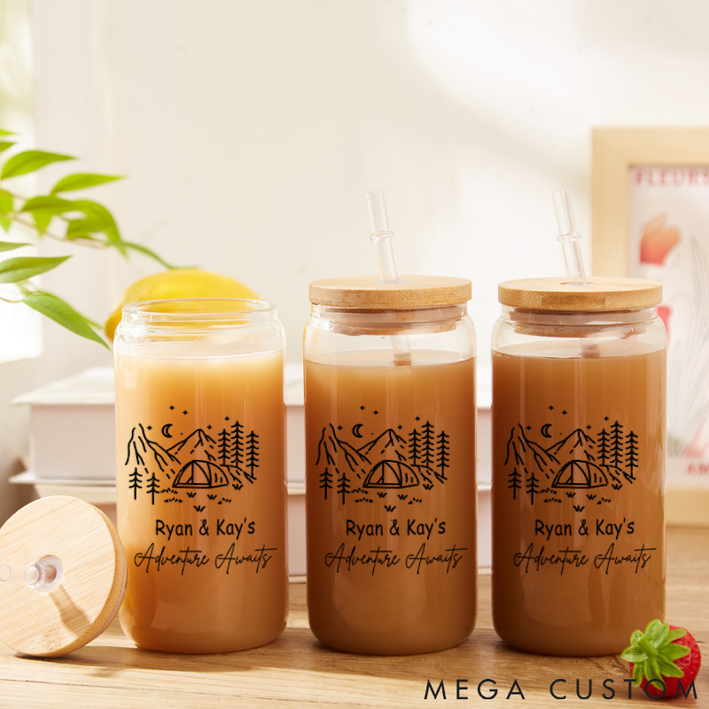 Personalized Adventure Awaits Water Glasses Traveling Hiking Water Glasses Gift Camping Lover