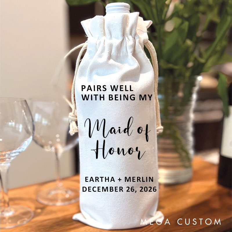 Personalized Pairs Well With Being My Maid of Honor Wine Bag Matron of Honor Wine Bottle Bags