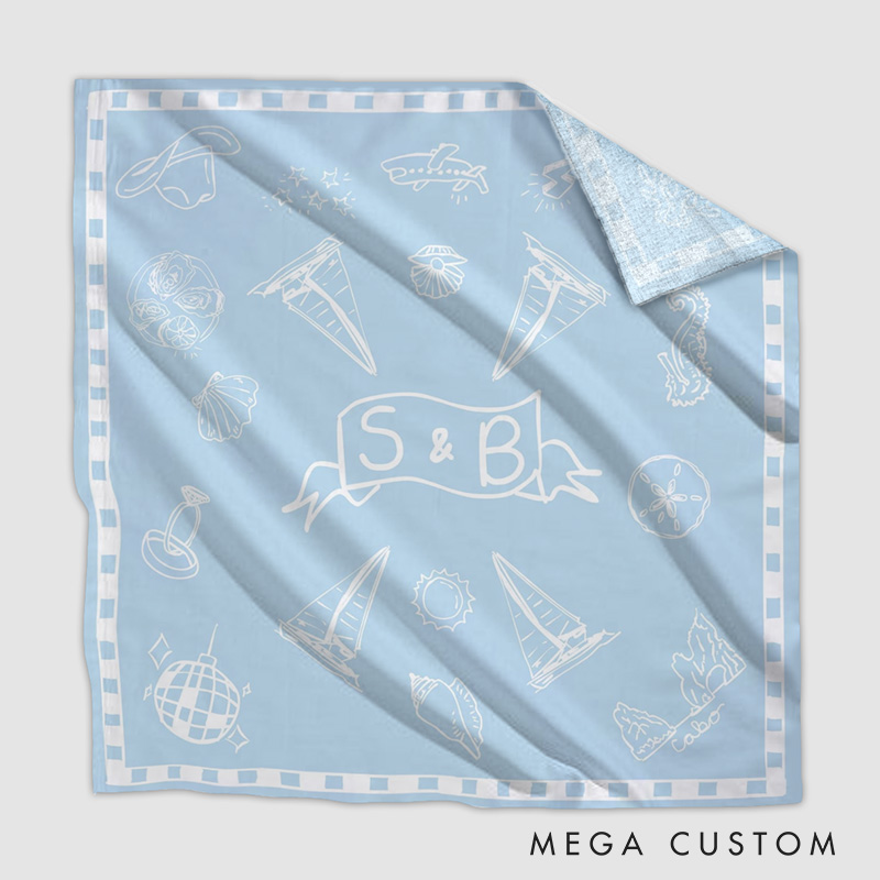 Personalized Playful Coastal Elements Wedding Couple Scarves