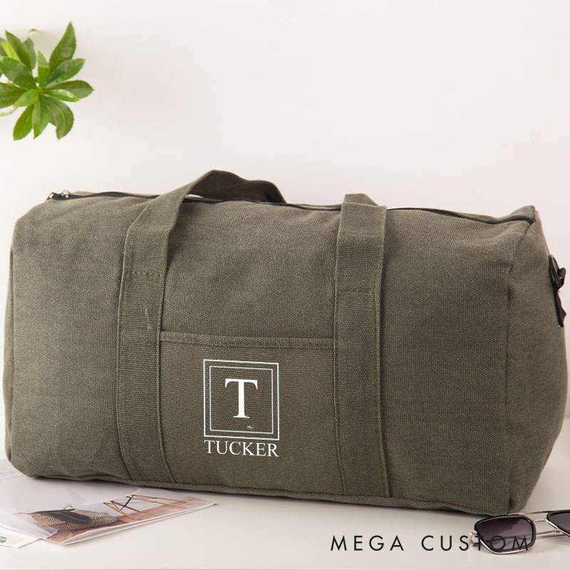 Personalized Named Canvas Duffle Bag for Men Travel Weekend Bag for Husband Groomsmen Duffle Bag