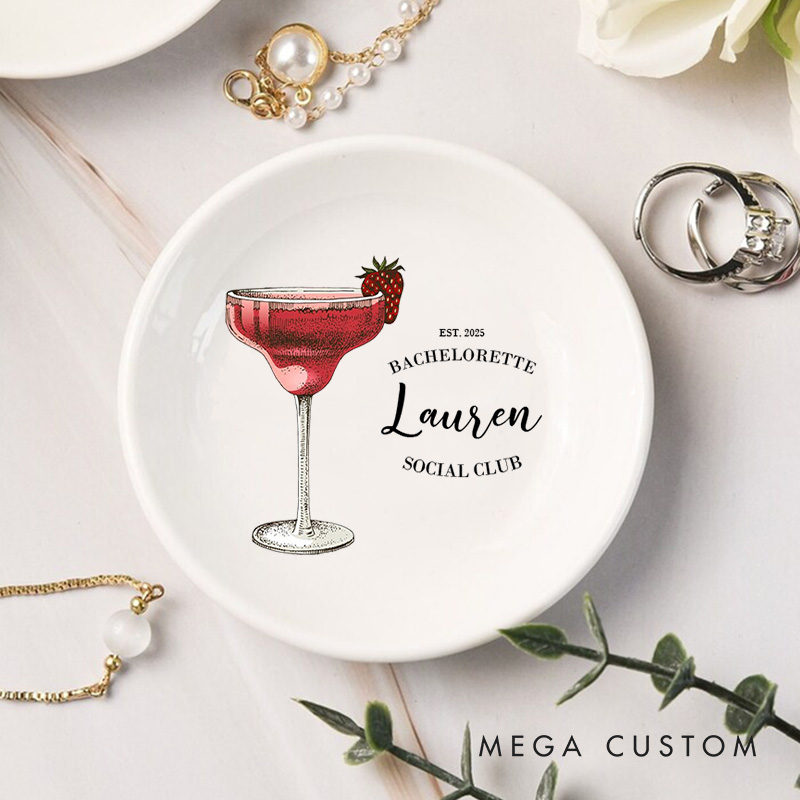 Personalized Bridesmaid Cocktail Ring Dish Bride Name Ring Dish Bachelorette Bridal Party Gift