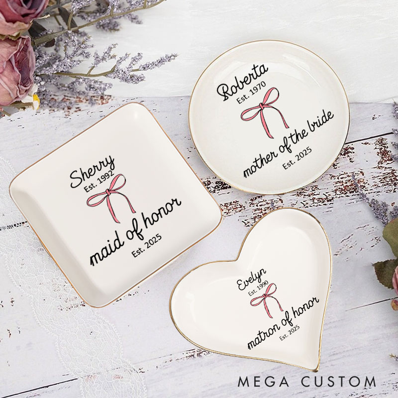 Personalized Maid of Honor Bow Year Established Ring Dish Bride Wedding Keepsake Bridesmaid Proposal