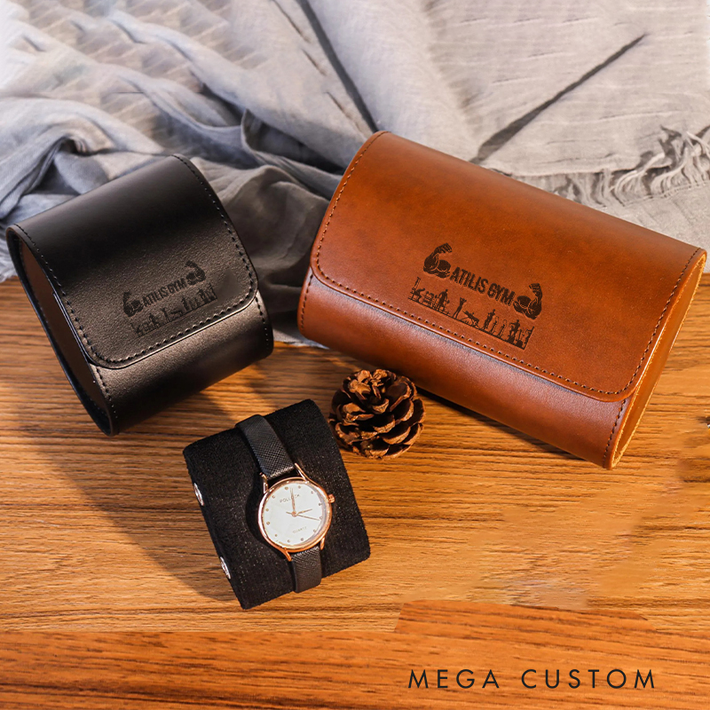 Personalized Gym Lover Gift Workout Lifting Holds Multiple Watches with Style and Protection Featuring a Snap Closure Secure KeepingLeather Watch Box