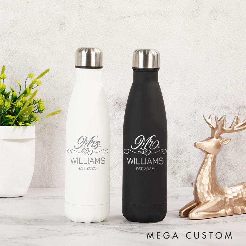 Personalized Mr and Mrs Anniversary Water Bottle Couple Anniversary Gift Tumbler Valentine's Water Bottle for Her Him Husband Wife Gift