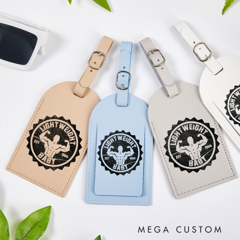 Personalized Dumbbel Barbell Leather Luggage Tags Suitcase Backpack Tag Bag ID Gift for Gym Lovers