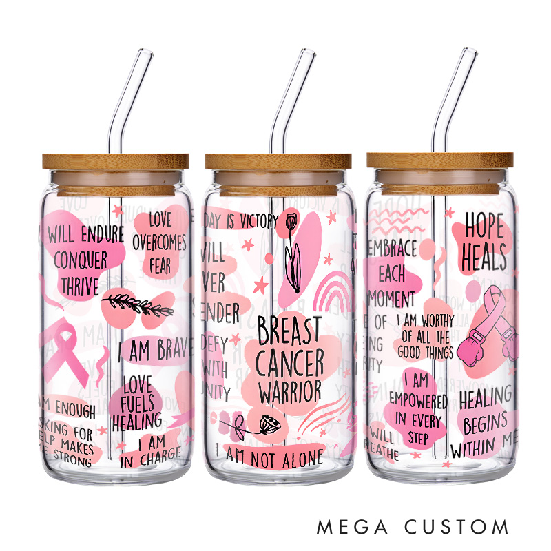 Personalized Breast Cancer Warrior Glass with Motivational Quotes for Hope and Strength Glasse Cup