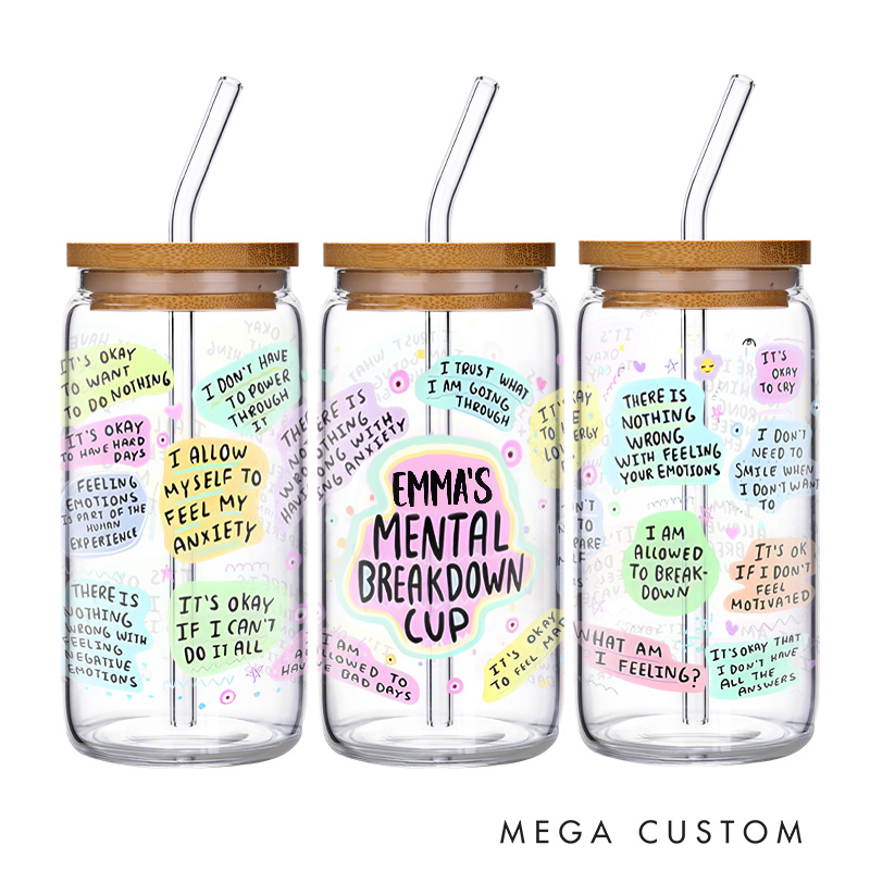 Personalized Mental Breakdown Cup Colorful and Fun Design Glass for Stress Relief Humor Glasse Cup