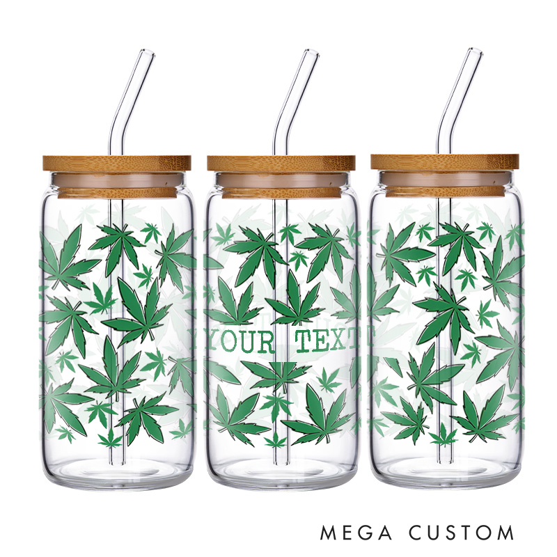 Personalized Green Leaf Pattern Custom Text Engraved Glass for Relaxation and Unique Style Creative Glasse Cup