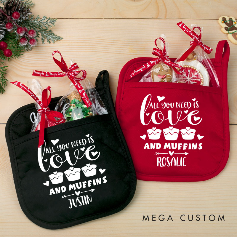 Personalized All You Need is Love and Muffins Christmas Pot Holder Couple Valentine's Day Pot Holder Gift for Girlfriend