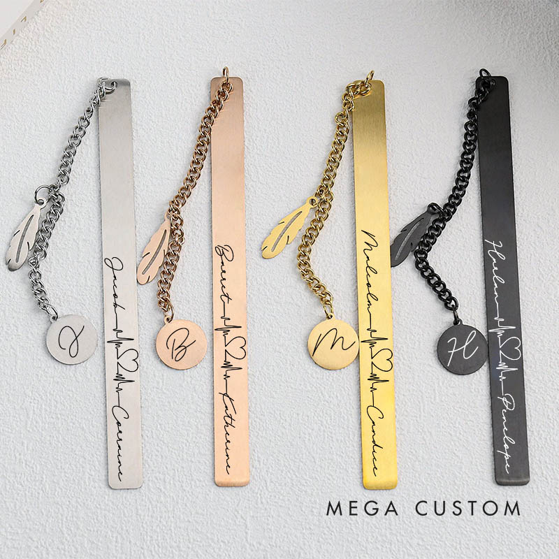 Personalized Couple Heartbeat Bookmark with Name Bookmark for Husband Wife Girlfriend Boyfriend