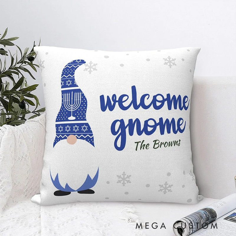 Personalized Cute Blue Gnome Throw Pillow with Name Home Decor Birthday Hanukkah Gift for Jewish Family Friend