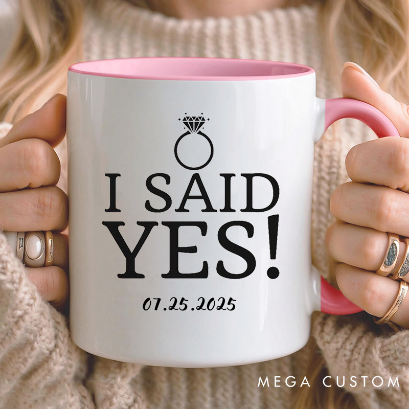 Personalized I Asked and I Said Yes Two Tone Color Mugs for Engagement Couple