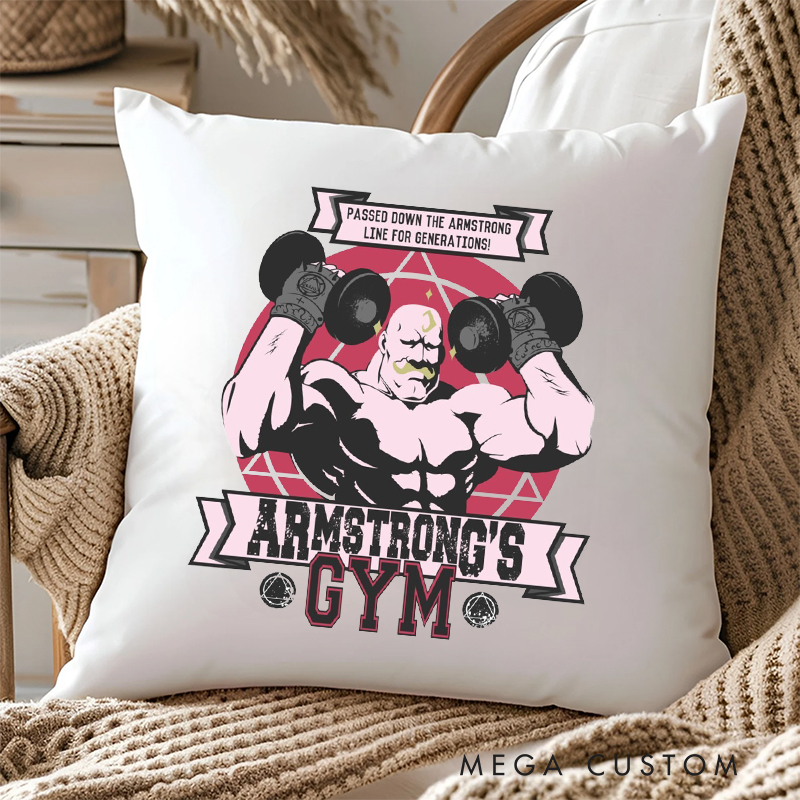 Personalized Armstrong's Gym Pillow with Fitness Themed Graphic for Fitness Enthusiasts Bodybuilders and Gym Lovers