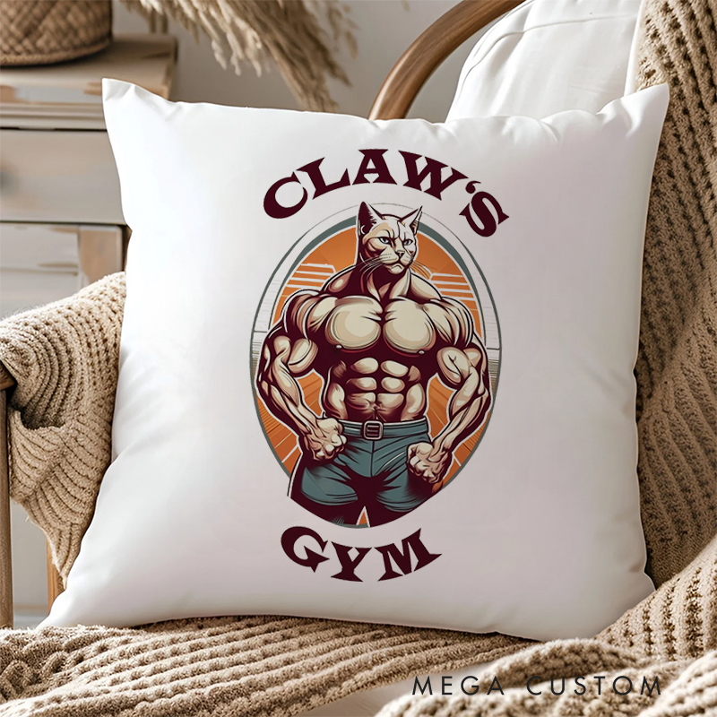 Personalized Stylish Fitness Pillow with Fierce Cat Fitness Design for Fitness Enthusiasts Bodybuilders and Gym Lovers