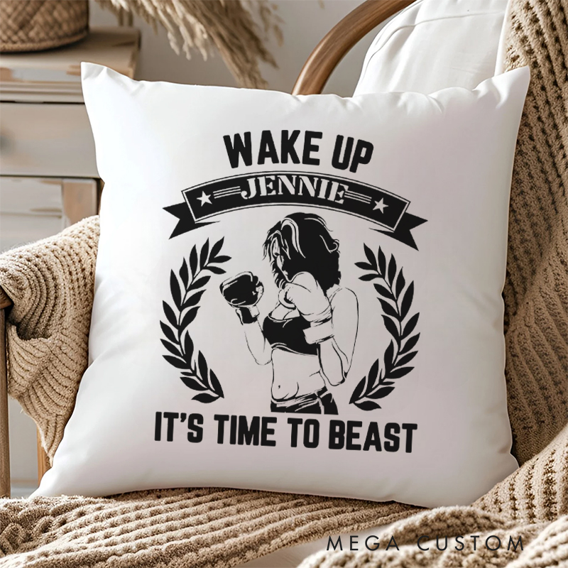 Personalized Wake Up and Beast Pillow with Personalized Boxing Fitness for Fitness Enthusiasts Bodybuilders and Gym Lovers