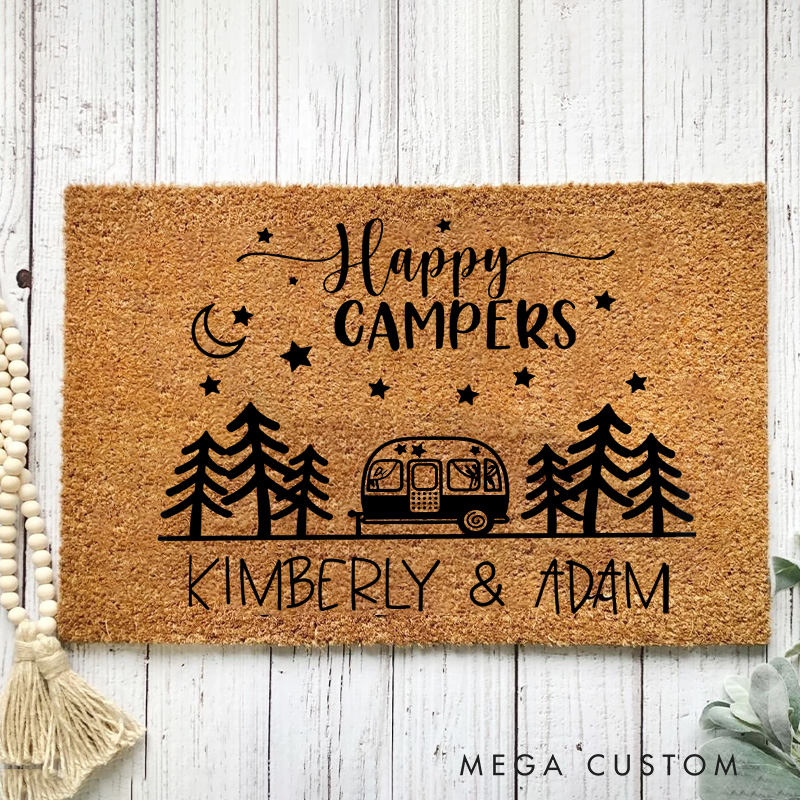 Personalized Happy Campers Doormat Hiking RV Camp Life Doormat Gifts for Outdoor Lovers
