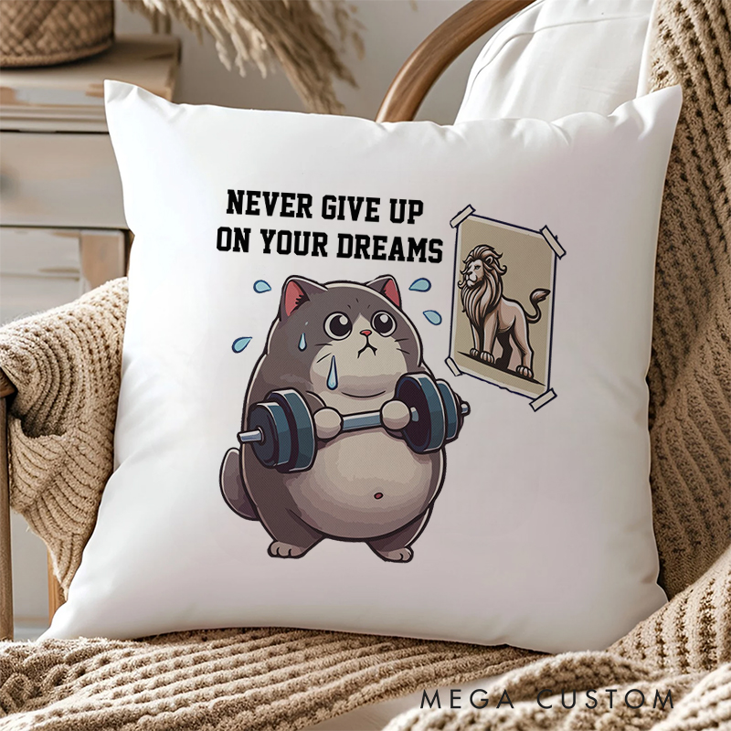 Personalized Fitness Pillow with Inspirational Cat Fitness Design for Fitness Enthusiasts Bodybuilders and Gym Lovers