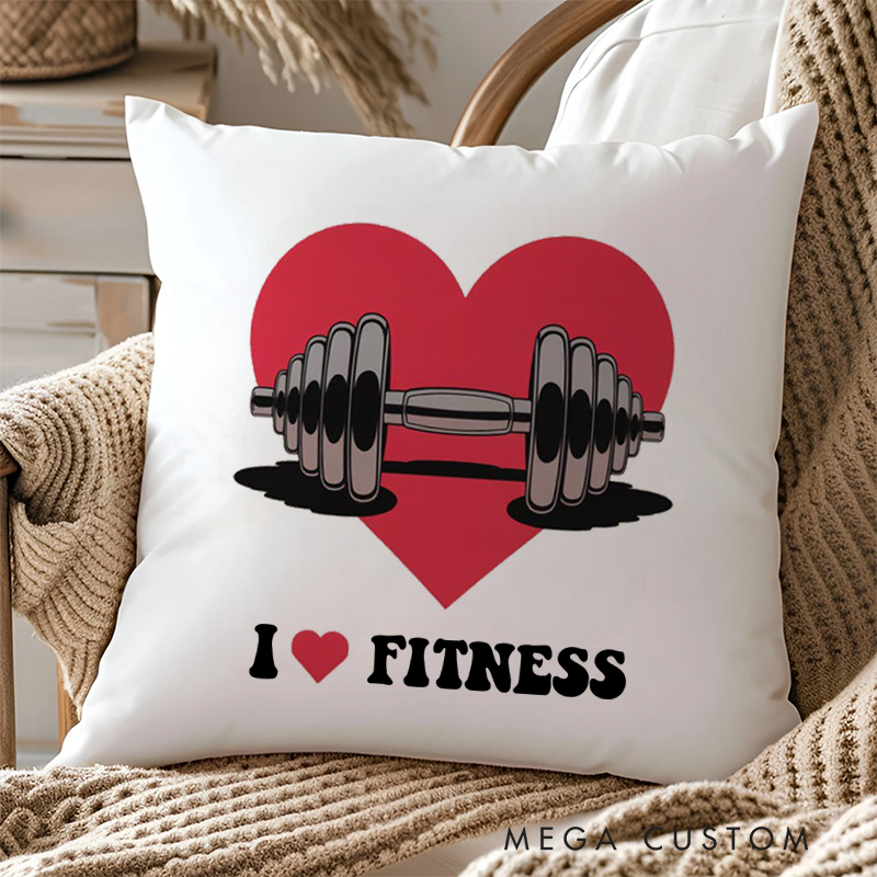 Personalized  Love Fitness Pillow with Heart and Dumbbell Gym Design for Fitness Enthusiasts Bodybuilders and Gym Lovers