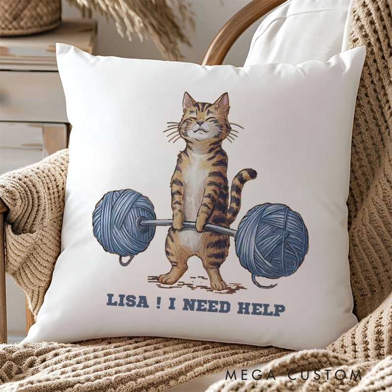 Personalized Funny Cat Weightlifting Pillow with Adorable and Humorous Fitness Decor for Fitness Enthusiasts Bodybuilders and Gym Lovers