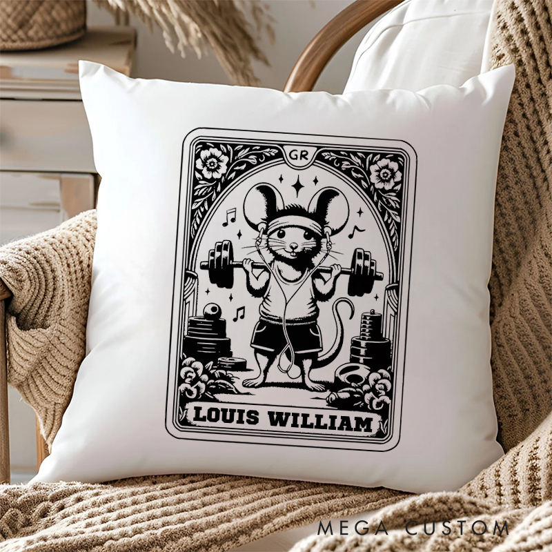 Personalized Mouse Weightlifting Pillow with Fitness Themed Design for Fitness Enthusiasts Bodybuilders and Gym Lovers
