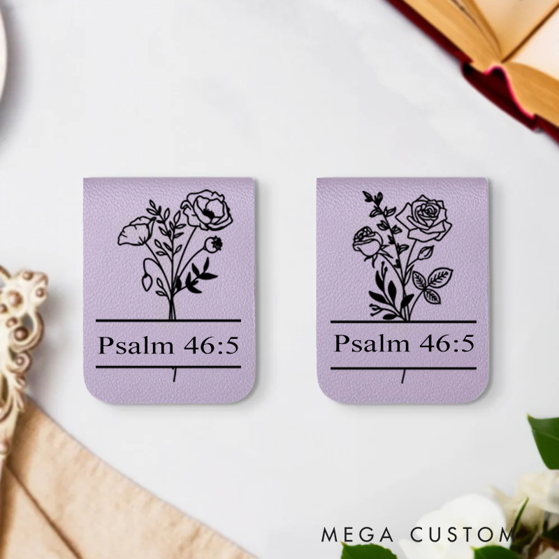 Personalized Birth Flower Magnetic Leather Bookmark Clip with Bible Verse Birthday Gift for Christians Bookworms Book Lovers
