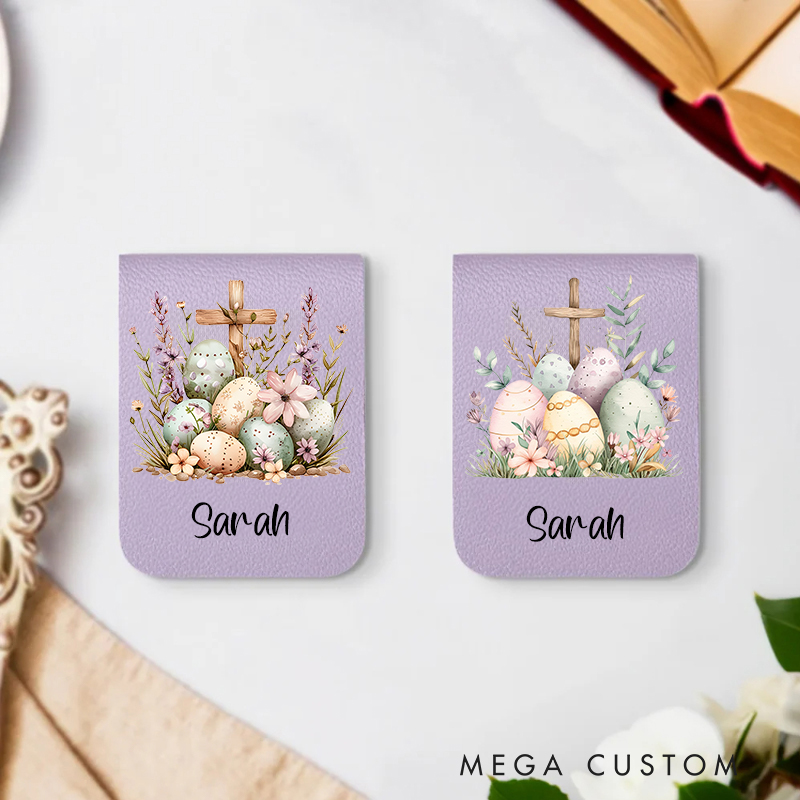Personalized Floral Cross Easter Eggs Design Magnetic Bookmark Clip with Name Easter Birthday Gift for Book Lover Bookworm