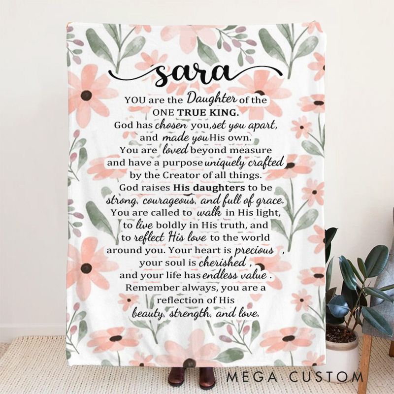 Personalized Daughter of the King Christian Blanket with Name Home Decor Custom Faith-Based Gift for Women Religious Inspirational Throw for Ladies