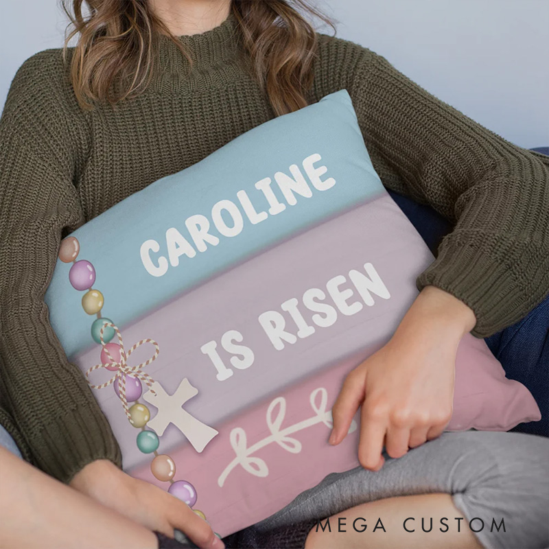 Personalized Easter Theme Cross Throw Pillow with Name Soft Home Decoration Religious Gift Easter Gift for Girls