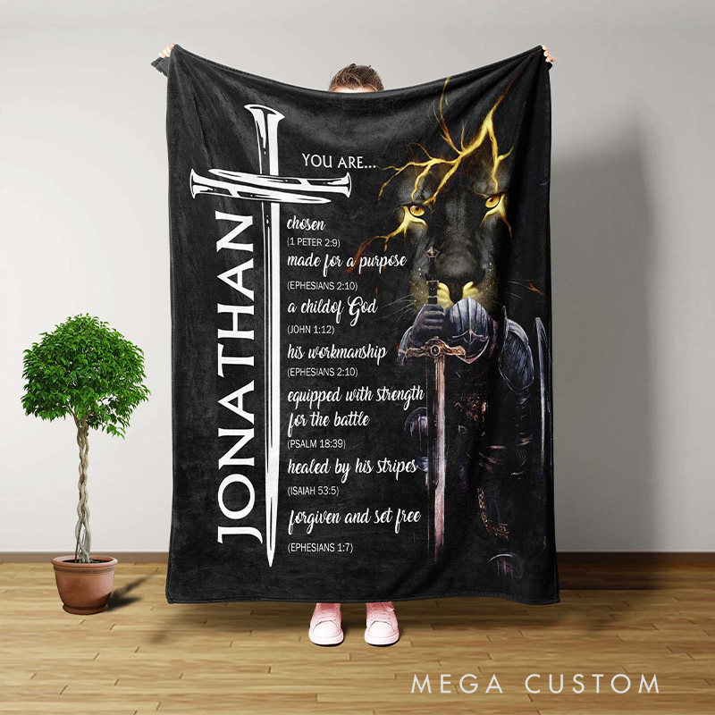 Personalized You are Lion Christian Blanket with Name Bible Verse Blanket Home Decor Affirmations Gift Religious Inspirational Throw for Men