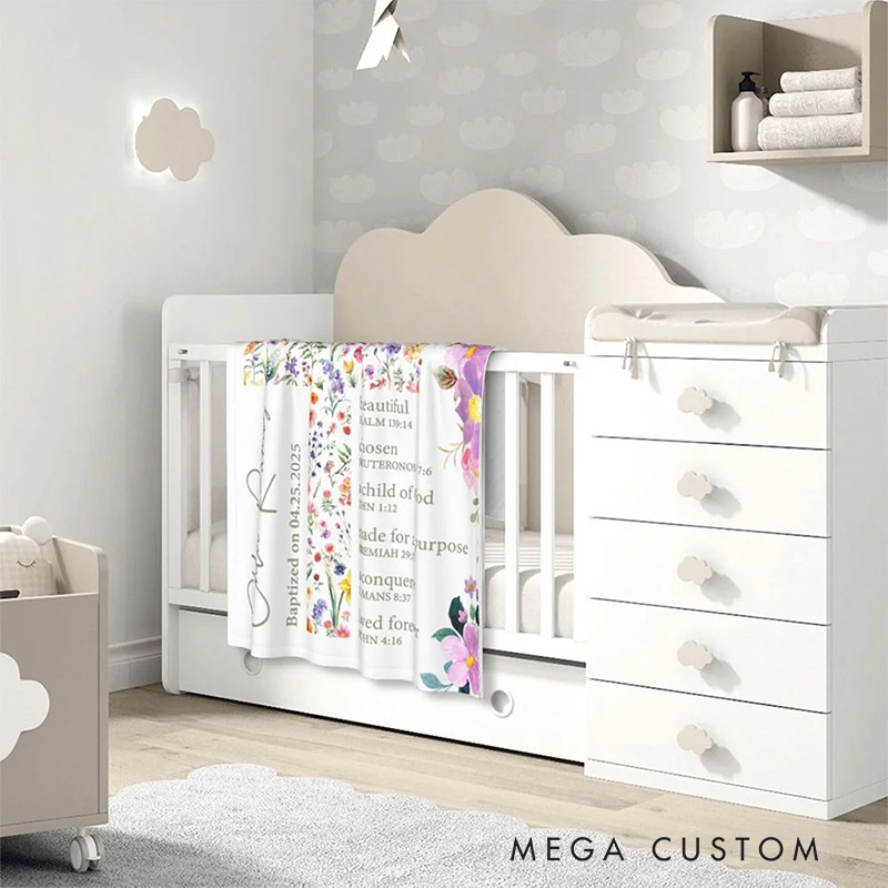 Personalized Floral Cross Bible Verse Soft Throw Blanket with Name and Text Baptism Confirmation Gift for Girls Christians